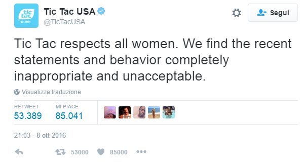Tic Tac turns down Trump: “Respect for all women”