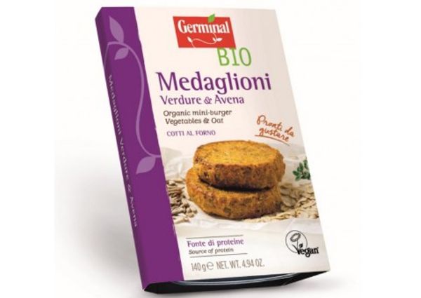 Germinal Bio Medaglioni: Organic mini-burger with vegetables & oat. Vegan source of protein from Italy.