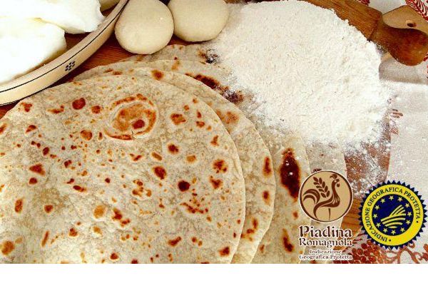 Piadina Romagnola PGI. Traditional Italian flatbread with flour, dough, and cheese. Authentic taste of Italy.