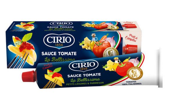 Cirio tomato sauce. Authentic Italian tomato sauce in box and tube packaging.