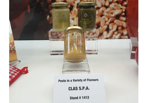 Italian pesto in jars. New food products displayed at PLMA Idea Supermarket.