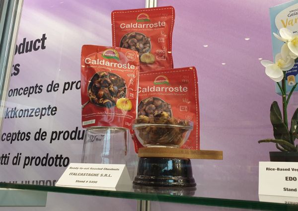 Italian food: Caldarroste roasted chestnuts by Italcastagne S.R.L. displayed at PLMA Idea Supermarket. New product concepts.