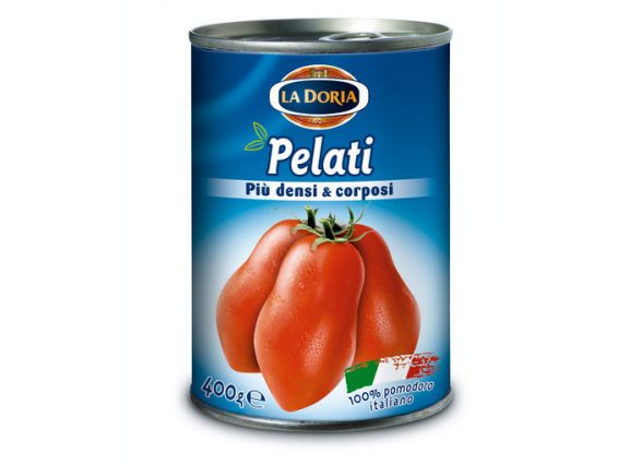 La Doria Pelati canned tomatoes. Italian peeled tomato sauce, 400g.