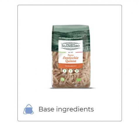 Sgambaro organic pasta. Farro, lenticchie, and quinoa pasta in a bag. Trivelline pasta. Innovation in pasta.