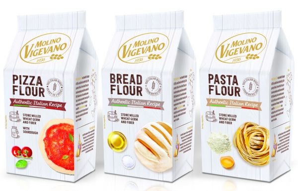 Molino Vigevano Italian flour range for pizza, bread, and pasta. Authentic recipes with stone-milled wheat germ and fiber.
