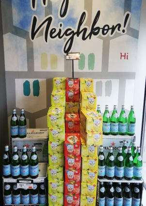 San Pellegrino display at Giant Heirloom Market. Italian sparkling water and flavored beverages.