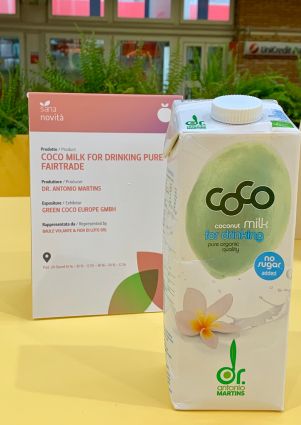 Italian Organic Fairtrade: Dr. Antonio Martins Coco Milk for Drinking. Pure organic quality, no sugar added. SANA 2019.