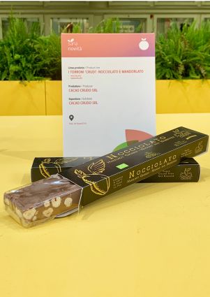 Italian organic food: Cacao Crudo SRL's nocciolato (hazelnut crunch) torrone at SANA 2019. Vegan, gluten-free treat.
