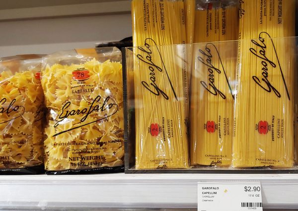 Garofalo pasta at Eataly Chicago. Farfalle and Capellini angel hair pasta. Premium Italian regional specialties.