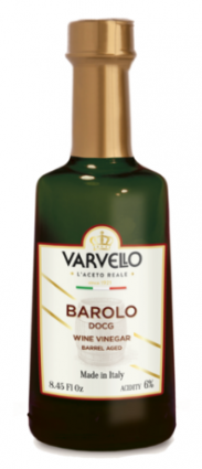 Varvello Barolo DOCG barrel-aged wine vinegar. Italian food awards finalist.