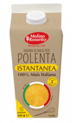 Molino Rossetto pre-cooked yellow polenta. 100% Italian corn. Italian Food Awards 2019 finalist.