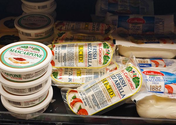 Walmart Supercenter Italian cheese selection: Mascarpone, sliced fresh mozzarella by BelGioioso and Galbani.