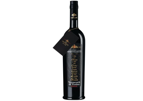 Martelletti Vermouth di Torino Classico bottle. Italian vermouth, black label.