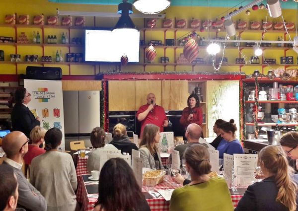 Enjoy European Quality Food conference in Warsaw. Speakers present to attendees at a food industry event.