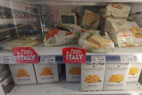 Whole Foods Market's Little Italy section with Cappello's grain-free gnocchi, fettuccine, and lasagna sheets. Italian pasta.