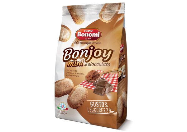 Bonomi Bonjoy Mini al Cioccolato. Italian sweet specialties. Chocolate cookies.