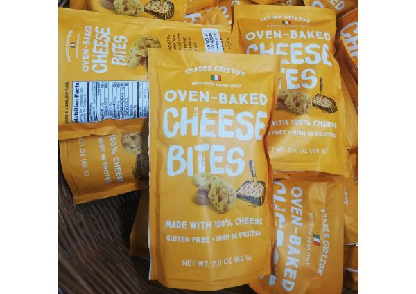 Trader Giotto's Oven-Baked Cheese Bites from Italy. Italian food snack, gluten-free, high in protein.