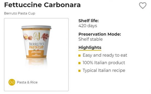Berruto Fettuccine Carbonara pasta cup. Easy, ready-to-eat Italian recipe. #CarbonaraDay