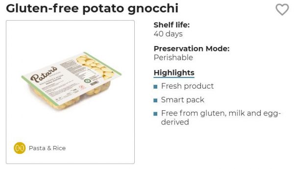 Gluten-free potato gnocchi. Healthy Italian food. Fresh, smart pack, free from gluten, milk, and egg-derived. Il Pastaio product.