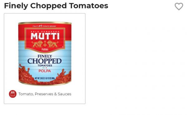 Mutti finely chopped tomatoes. Canned tomato preserves for sauces.