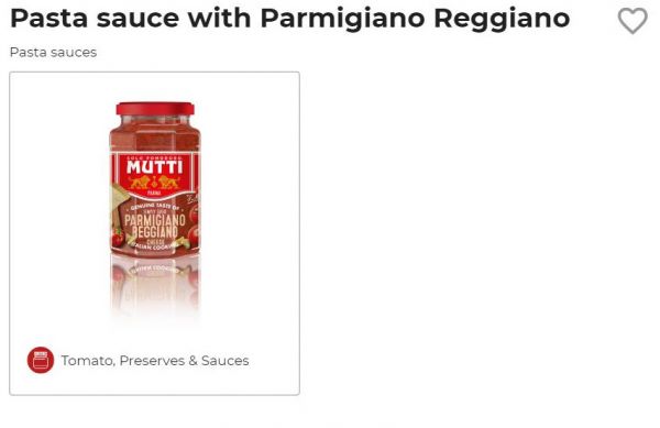 Mutti tomato preserves: Pasta sauce with Parmigiano Reggiano in a glass jar. Tomato sauce for Italian cooking.