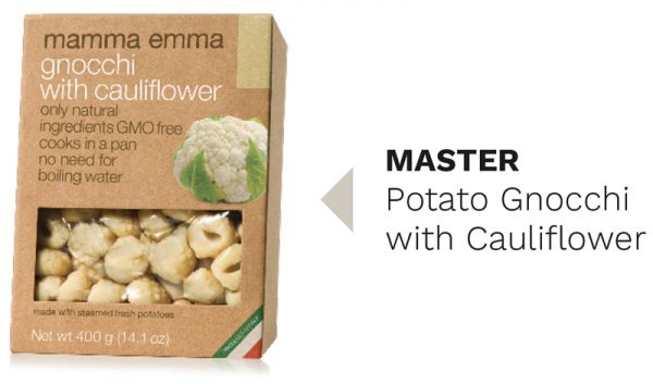 Mamma Emma potato gnocchi with cauliflower. Italian food award winner.