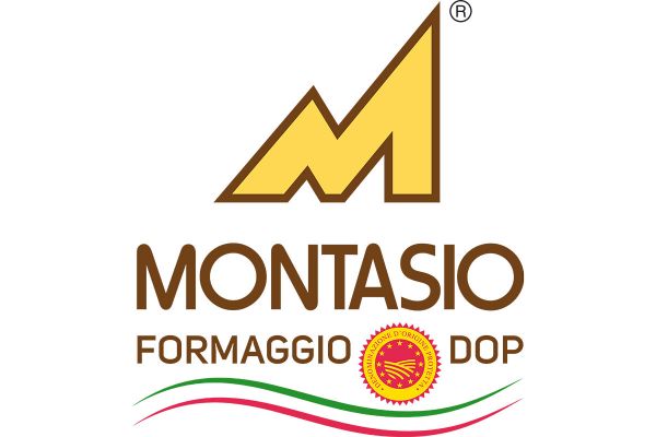 Montasio PDO cheese logo. Italian cheese with Denominazione di Origine Protetta seal.