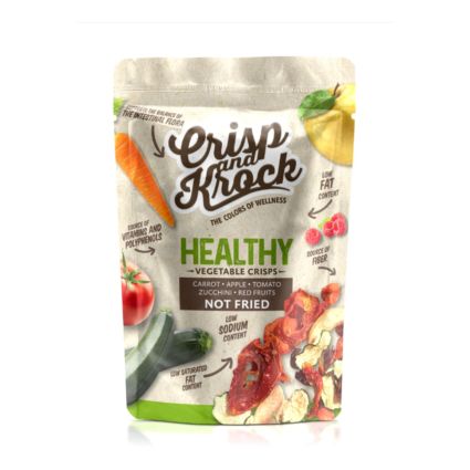 Fiordelisi Healthy Vegetable Crisps. Not fried, low sodium, and low fat vegetable crisps with carrot, apple, tomato, zucchini, and red fruits.