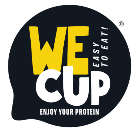 We Cup logo. Easy to eat protein snack. Italian Food Awards finalist.
