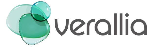 Verallia Italia logo. Glass manufacturer branding with teal glass shapes and company name.