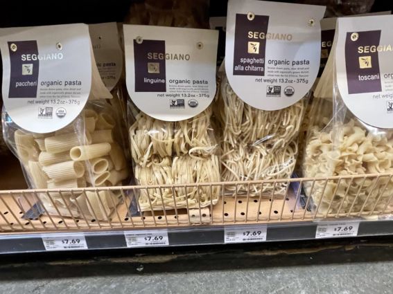 Seggiano organic pasta varieties: paccheri, linguine, spaghetti, and toscani. Italian food in the San Francisco Bay Area.