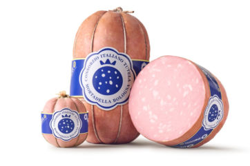 Three sizes of Mortadella Bologna. Italian cold cut with distinctive flavor. Premium deli meat.